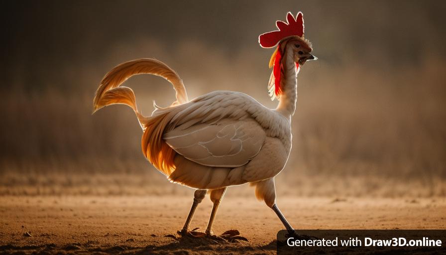 A skeleton rooster with an heart on its tail