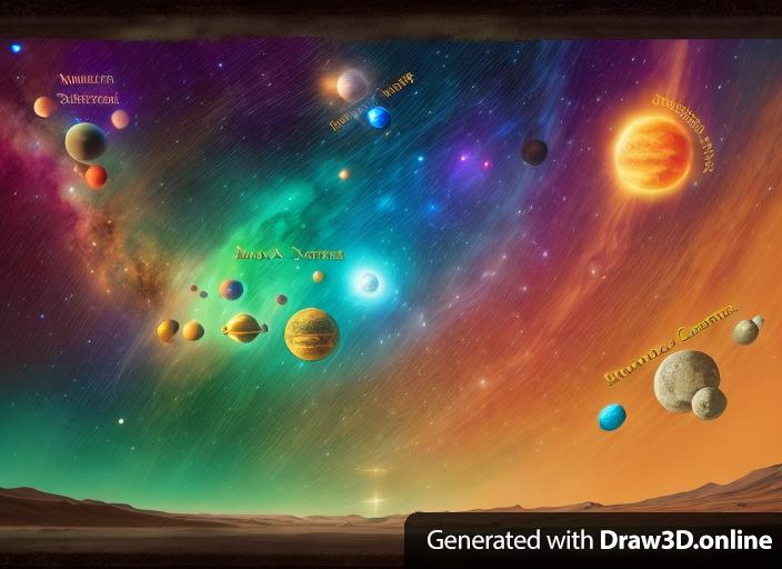 Fantasy art map of a solar system, in a coire comic style
