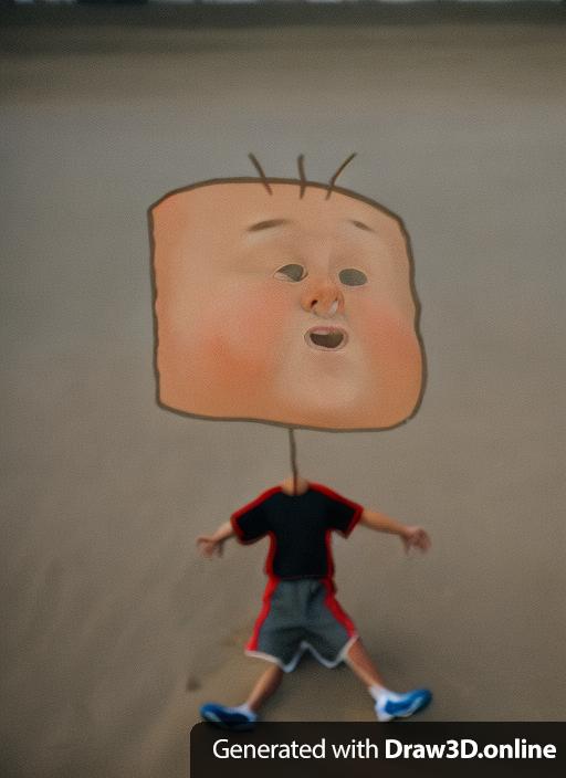 a portrait of a very ugly male child with a very square angled disproportionally big head and uneven eyes in the playground