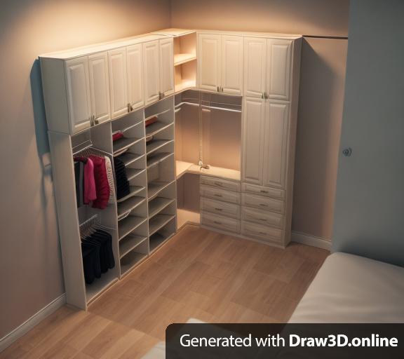 a 3d rendering of a walk in closet