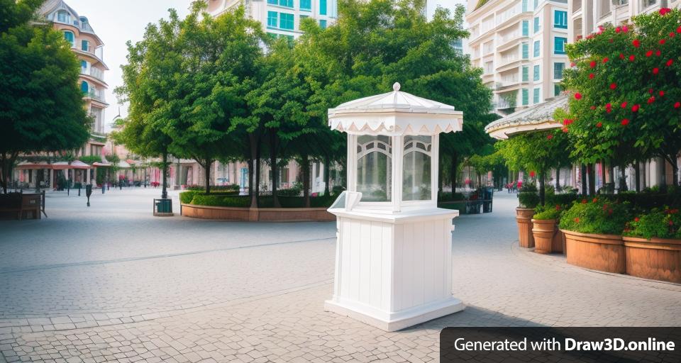 white kiosque in city place in background