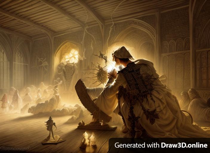 Corpse of God drawing pilgrims, fantasy art. Medieval comic style