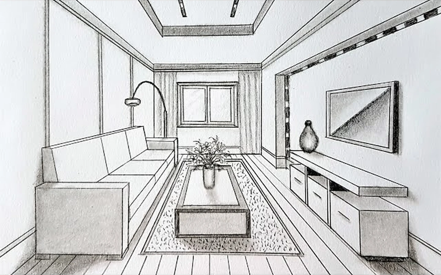 Original Hand-Drawn Interior Perspective Sketch