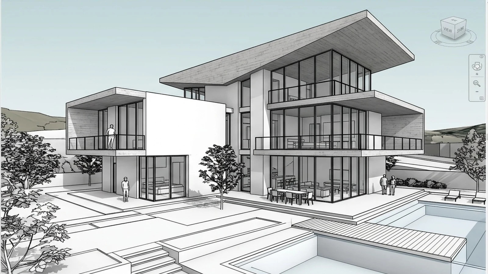 Clean Autodesk Revit 3D perspective viewport capture in shaded mode