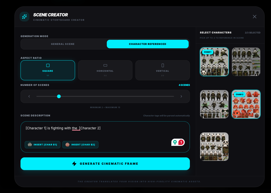 Storyboard builder user interface in Draw3D